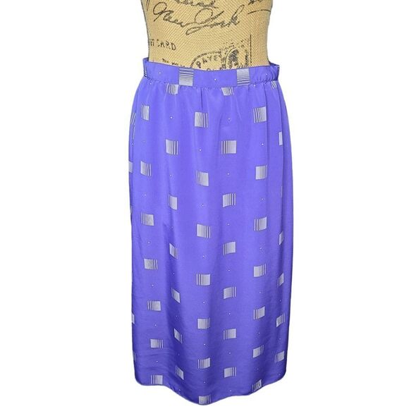Vintage 80s Unique Purple Geometric Print Midi  Skirt - Picture 1 of 6
